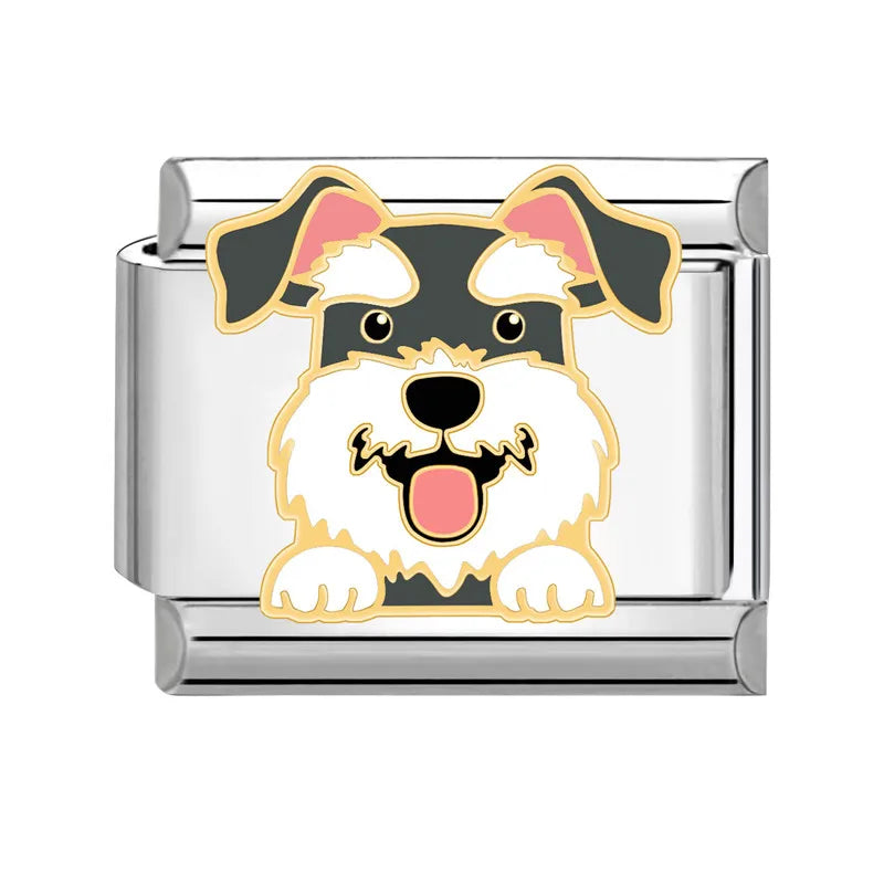 Cartoon Charm Teddy Corgi Shiba Inu Pet Dog Italian Charm Links Fit 9mm Bracelet Stainless Steel DIY Jewelry Making Wholesale Good Vibrations