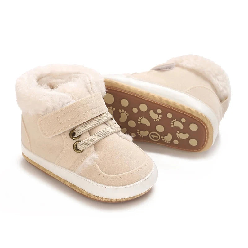 HAIZHIW 0-18M NEW Winter Baby Boys Girls High Tops Sneakers Rubber Anti-Slip Sole Fleece for Warmth Infant Newborn Shoes Good Vibrations