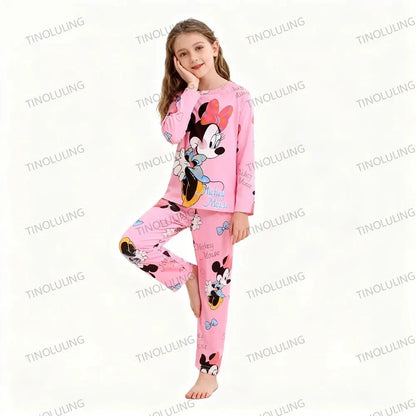 Children's Cartoon Stitch Pajamas Sets Boys Pijamas Girls Mickey Hello Kitty Sleepwear Comfortable Long Sleeve Nightwear Pjs Good Vibrations