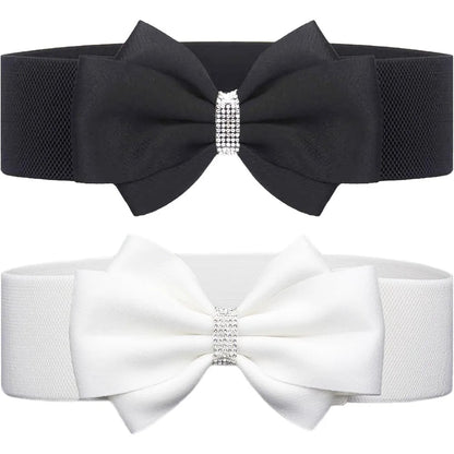 Women's Elastic Bow Belt Wide Rhinestone Stretch Belts Ladies Waist Accessories for Dress Jeans Good Vibrations