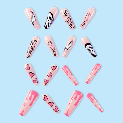 Halloween Acrylic Press On Nails Almond Shape Fake Nails Short Full Cover Glue On Nails Halloween Stick On Nails Cute Ghost Pump Good Vibrations