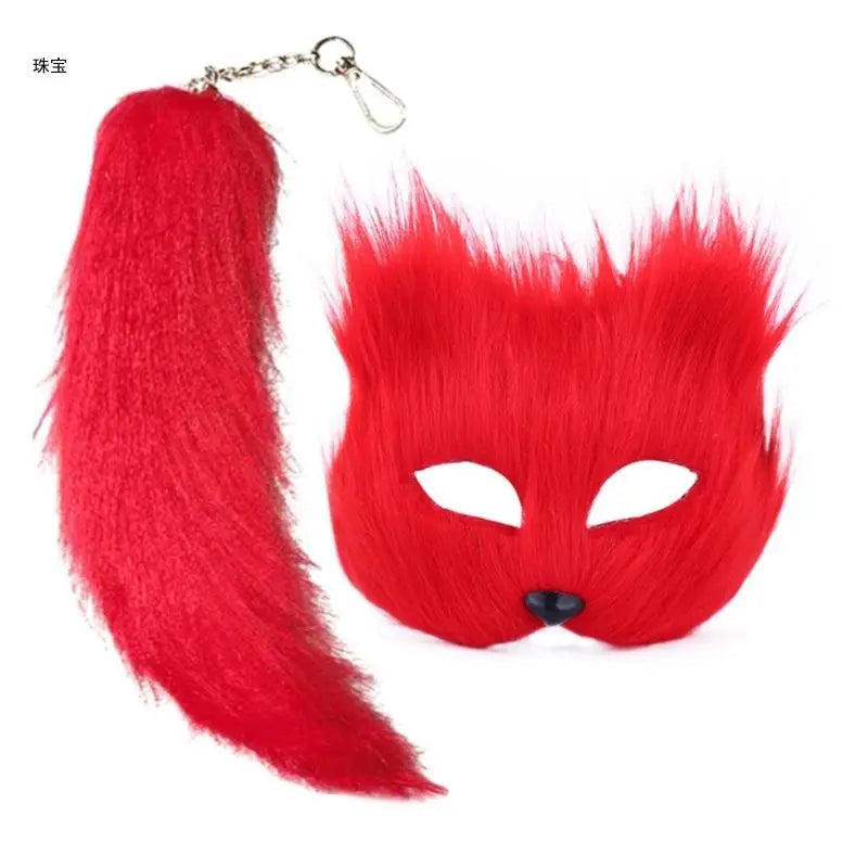Faux Furs Foxes Tail Cats Mask Therian Mask and Tail Halloween Cosplays Party GOOD Vibrations