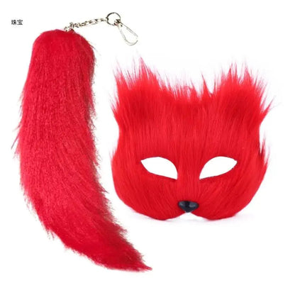 Faux Furs Foxes Tail Cats Mask Therian Mask and Tail Halloween Cosplays Party GOOD Vibrations
