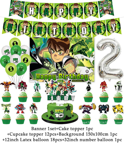 Cartoon Ben-10 Birthday Party Decoration Balloons Favor Set Banner Cake Toppers Baby Shower Boys Gift Party Supplies Photo Prop Good Vibrations