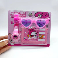 Fashion 3ps Unicorn Hello Kitty Girls Watch Kids with Wallet Glasses Cartoon Spiderman Watch Children Clock Toys set Good Vibrations