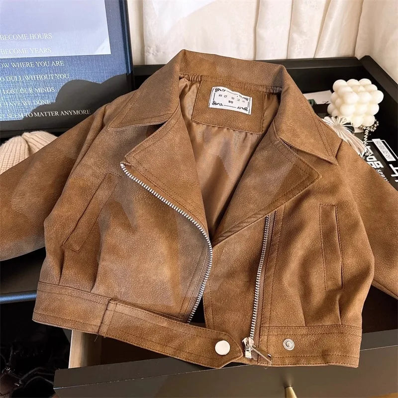 2 3 4 5 6 8 Years Girls Jacket Spring Autumn New Fashion Artificial Leather Coat For Kids Leisure Stain Resistant Outerwear Good Vibrations