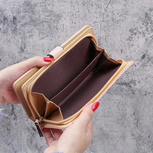 2024 new women's purse sweet lady PU leather horizontal zipper women's medium long hollow leaf purse Good Vibrations