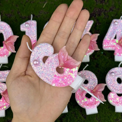 Digital Birthday Candles Party Decoration Birthday Pink Candles Sparkling Pink Beauty Fish Tail Wedding Boys Girls Gifts Number Good Vibrations
