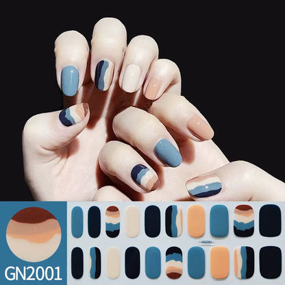 20Tips Semi-Cured Gel Nail Sticker Pure Color Uv/Led Lamp Gel Nail Polish Wraps Long-Lasting Full Cover Gel Sticker Nail Decor Good Vibrations
