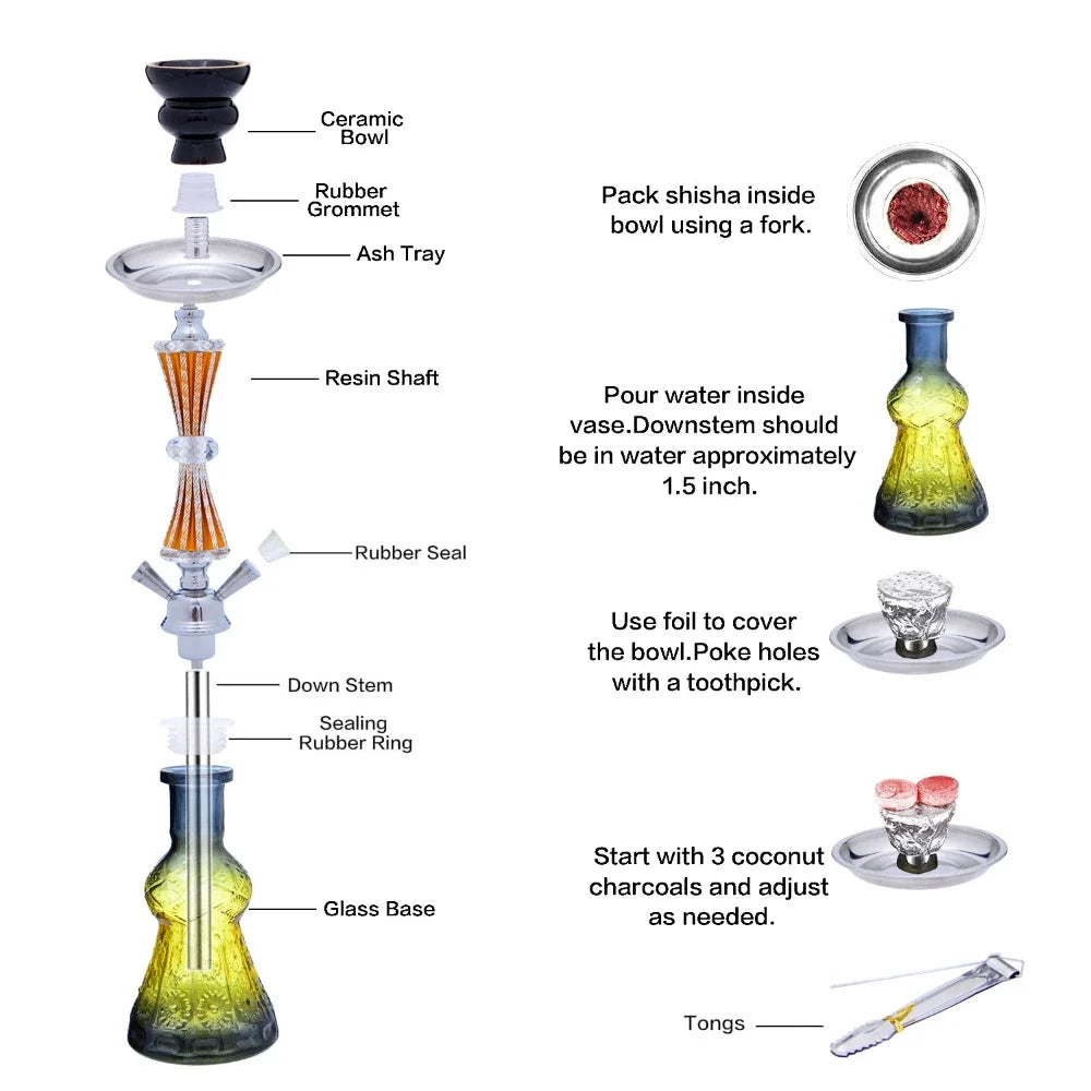 Arab Glass Shisha Pipe Hookah Set With Hookah Hose Bowl Tongs Cachimba Nargile Sheesha Chicha Narguile Water Pipe Hookah Kit