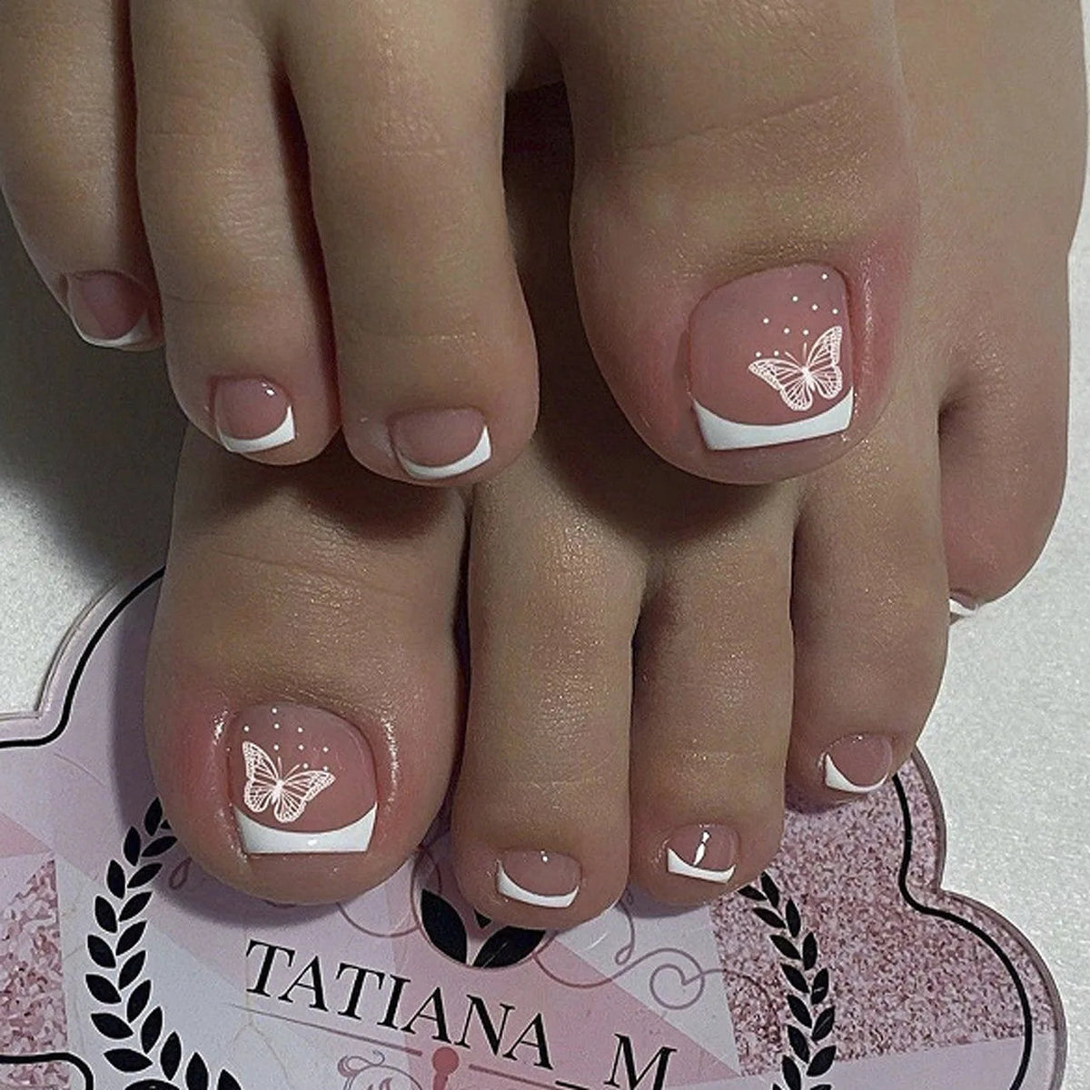 96Pcs/Box French Fake Toenails Butterfly/Flower Design Short Square  Press On Toenail Glossy Full Cover False Toe Nail Extension Good Vibrations