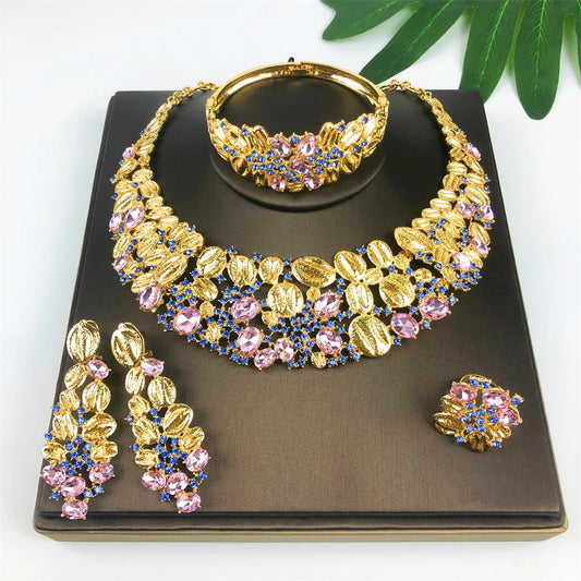 High Quality 18K Gold Plated Jewelry Sets For Women Luxury Design Necklace Earrings Bracelet And Ring Full Set Jewelry Trending Good Vibrations Adult Super Store