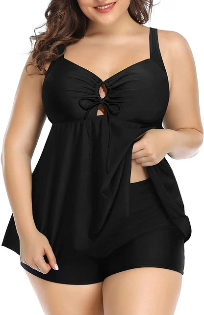 Two-Piece Swimsuit for Women, Plus Size, Full Belly, Shorts, Fat Swimwear Good Vibrations
