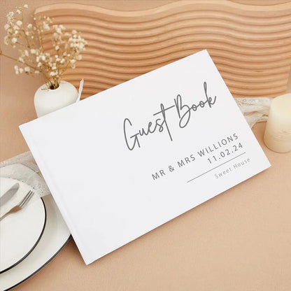 Personalized Wedding White Guest Book Simple Elegant Wedding Reception Signing Book Hardback Couples Keepsake Book Good Vibrations