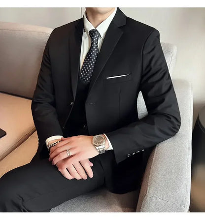 Suit (suit +Vest+Pants) Formal Business Men Four Seasons Professional Fashion Gentleman Solid Color Outdoor British Style Suit