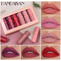 HANDAIYAN 6Pcs/Box Velvet Matte Lipstick Kit Lips Makeup Nude Lip Stick Make Up Cosmetics Foggy Matt Tint Lip Balm Cream Pigment Good Vibrations