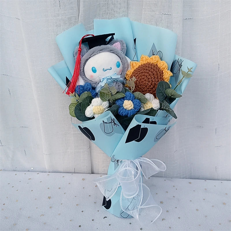 Graduation Gifts Sanrio Kuromi Hello Kitty With Crochet Sunflower Bouquet My Melody Cinnamoroll  Mother's Day Birthday Gifts Good Vibrations