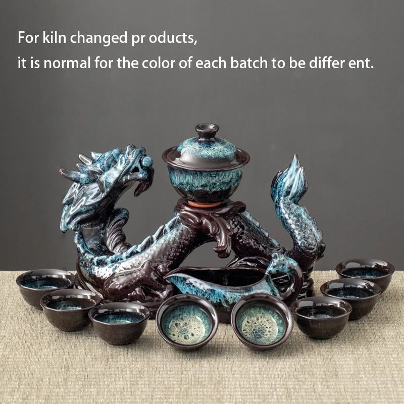 1 set, creative lazy tea set, semi-automatic dragon teapot, magnetic rotating water-conducting tea set, Chinese Kung Fu tea set Good Vibrations