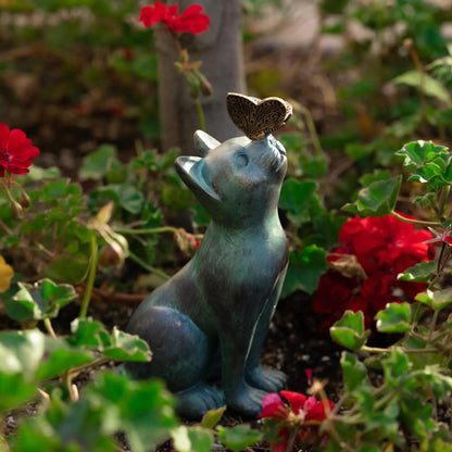 Garden Cute Cat butterfly Statues Outdoor Garden Bonsai Store Decoration Animal Sculpture Garden Resin Decor Ornament Good Vibrations