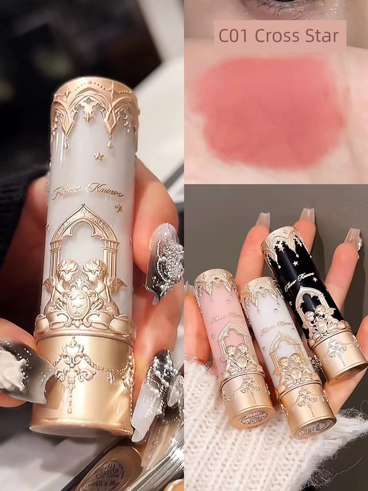 Flower Know Large Gift Box Perfume Dotted Brush Barrettes Lip Mud Good Vibrations