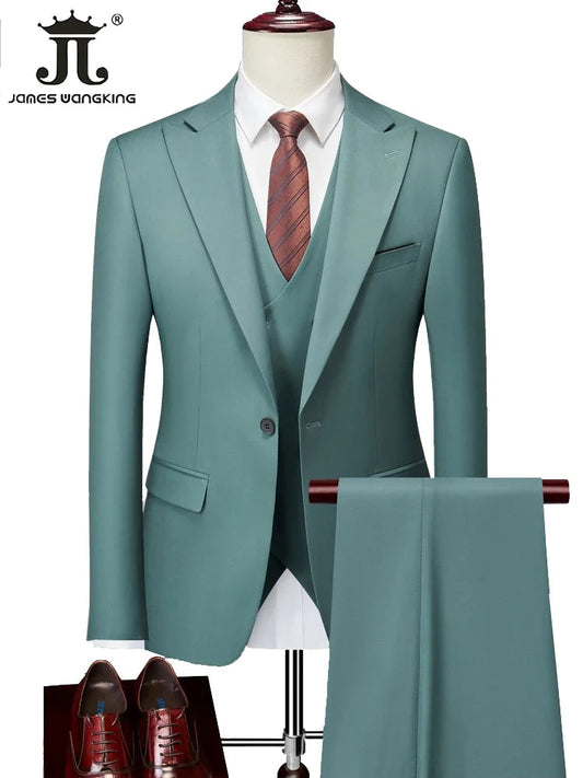 US XXS-3XL Blazer + Vest + Pants Brand Boutique Solid Color Men's Official Business Suit 3-piece Set Bride's Wedding Dress Party Good Vibrations