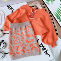 Girls Sweater Sets 2024 Autumn and Winter Knit Set Girls Orange Knit Top+Geometric Printed Skirt Two Piece Set 2-8T Kids Good Vibrations
