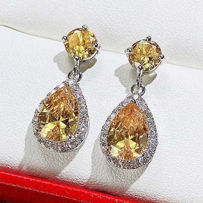 2026 Fashion Bright Yellow Crystal Earrings Female Engagement Party Jewelry Temperament Women Wedding Ceremony Accessories Good Vibrations
