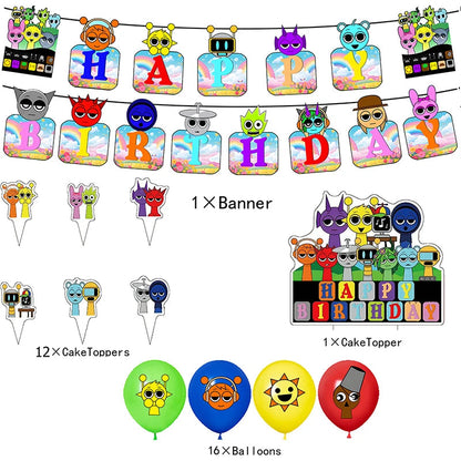 Incredibox sprunki Birthday Party Decorations Cake Topper Balloons Tablecloth Cups Plates Kids Birthday Party Supplies Good Vibrations
