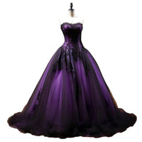 Classic Black And Purple Wedding Dress Court Train Sweetheart Sleeveless Tulle Long Vintage Gothic Bride Gown Customized Good Vibrations