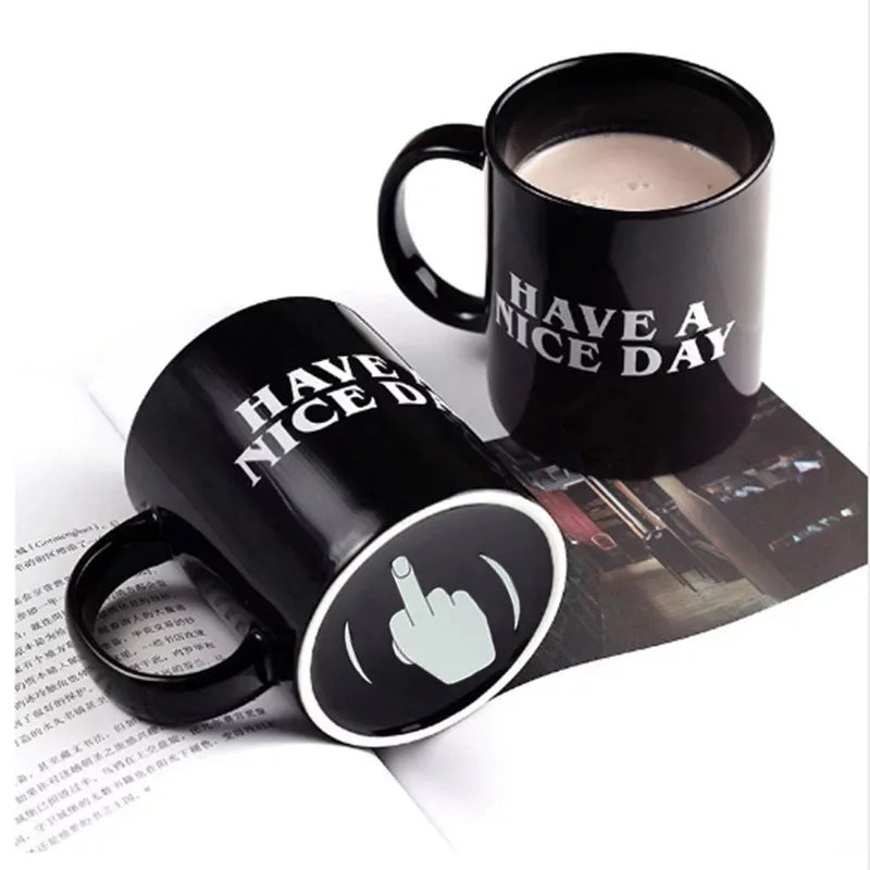 Ceramic Coffee Mug with Vertical Middle Finger Creative Relaxed Friendly Hand Milk Tea Cup New Style Office Mug Drinkware Gift Good Vibrations
