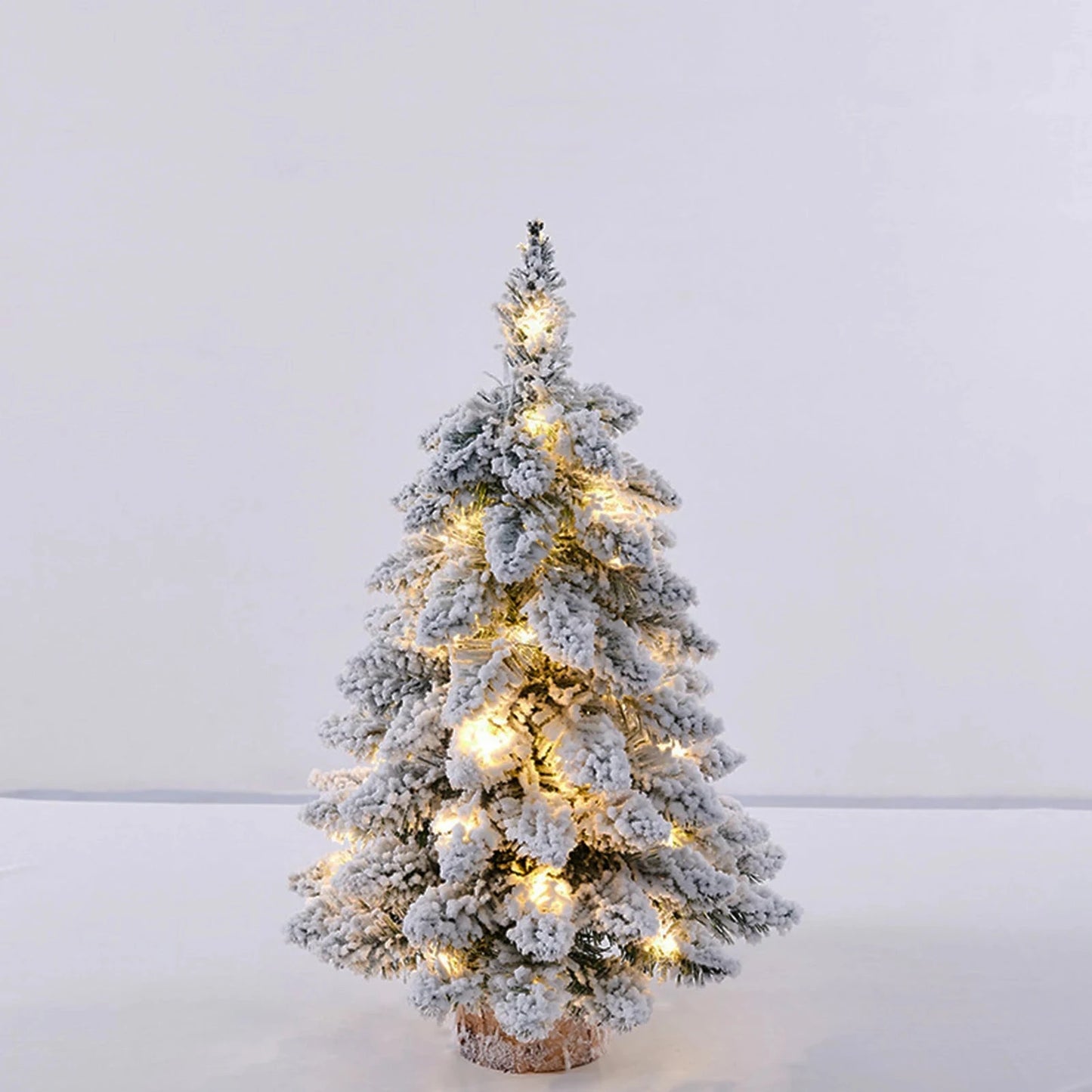 Christmas Tree Tabletop Figurine Snow Flocked Christmas Tree with LED Lights for Family Friend Neighbor Gift Good Vibrations