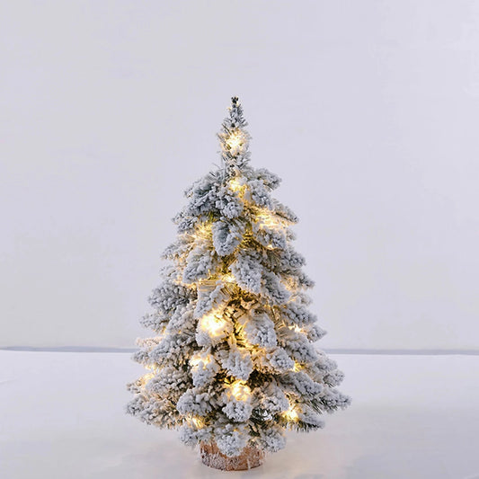 Christmas Tree Tabletop Figurine Snow Flocked Christmas Tree with LED Lights for Family Friend Neighbor Gift Good Vibrations