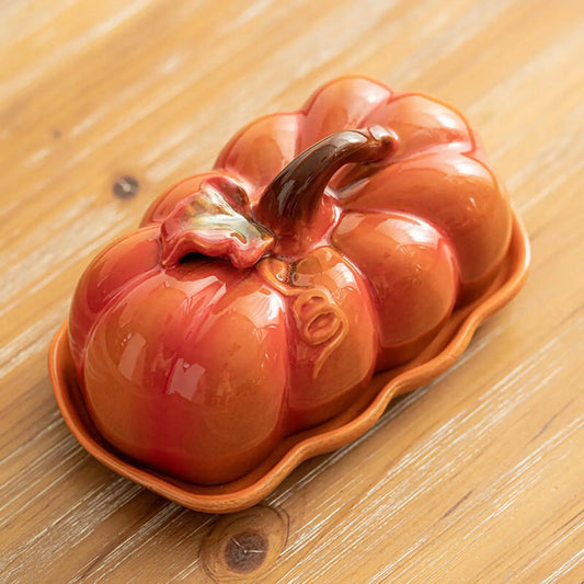 Ceramic Butter Dish with Lid Halloween Pumpkin Plate Farmhouse Dessert Cheese Holder with Lid for Holiday Butter Fall Good Vibrations