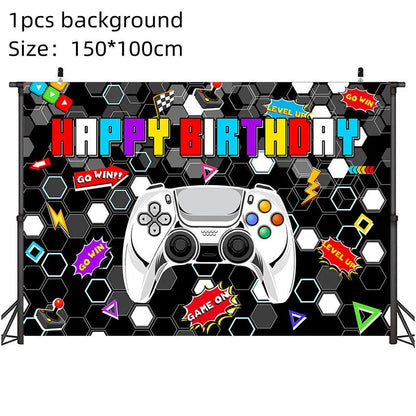 Video Game Party Supplies Set Birthday Decorations Happy Birthday Gaming Backdrop Game On Table Covers Gamer Banner Balloons Good Vibrations