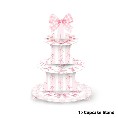 Pink Banner Happy Birthday Bow Balloon Straw Disposable Paper Plate Napkin Cup Tableware Princess Girl Birthday Party Supplies Good Vibrations