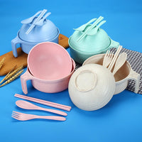 Fork Spoon Chopsticks Bowls Cup Dish Dinnerware Set High Grade Wheat Straw Tableware Children's Unbreakable Dishes Camping Set Good Vibrations