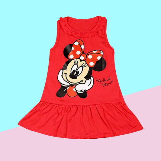 New Fashion Baby Girls Dress Summer Dress Cartoon Cotton Red Minnie Dress Princess Dress Children's Girl Clothing 1-6Years Good Vibrations