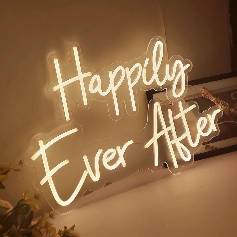 Happily Ever After Neon Sign Wedding Party Lights Event Background Decorative Lights Dimmable Good Vibrations