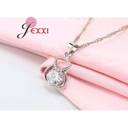 New 925 Silver Color Jewelry Sets Include Rhinestone Necklace Earrings Purse Wedding Anniversary Accessories Gift Good Vibrations