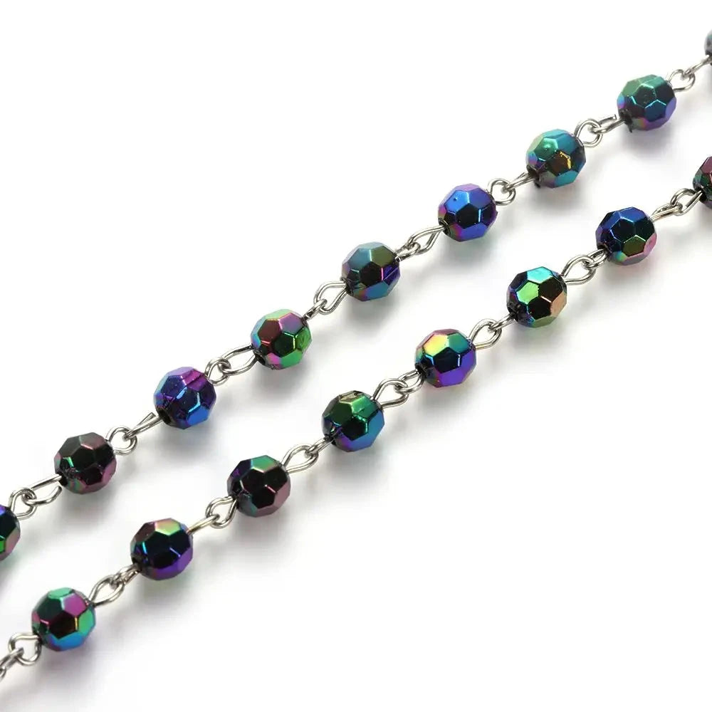 Fashion Vintage Cross Necklace Rosary Beads Chain Jesus Crucifix Virgin Mary Pendant Chain Jewelry Necklace Good Vibrations