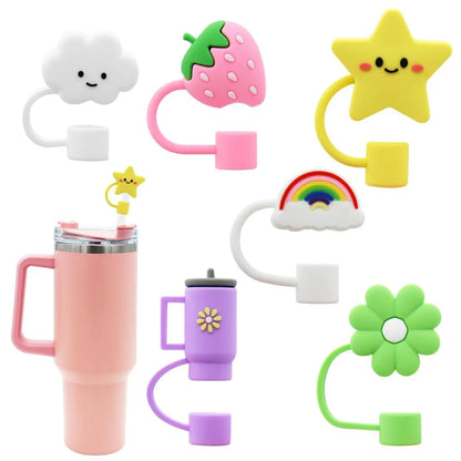 6Pcs Straw Cover Cap for Stanley Cup Straw Topper Compatible for 30&40 Oz Tumbler 10mm Dust-Proof Reusable Cute Straw Tips Lids Good Vibrations