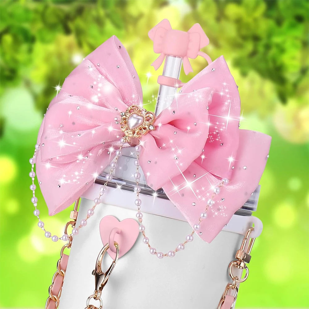 Bling Cup Accessories for Stanley Tumbler Cup 40oz Tumbler with Handle, Including Bow Straw Topper Cover, Straw Bow Decorate Good Vibrations Adult Super Store
