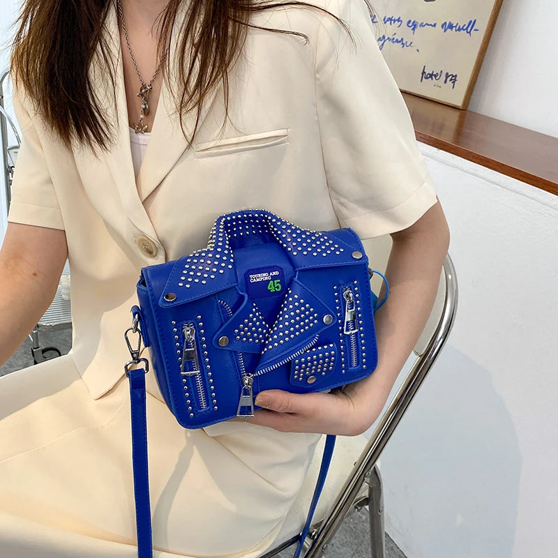 Fashion Jacket Shoulder Bags for Women Hip Hop Studded Crossbody  Bag New Purses and Handbags Luxury Square Bag Designer Satchel Good Vibrations