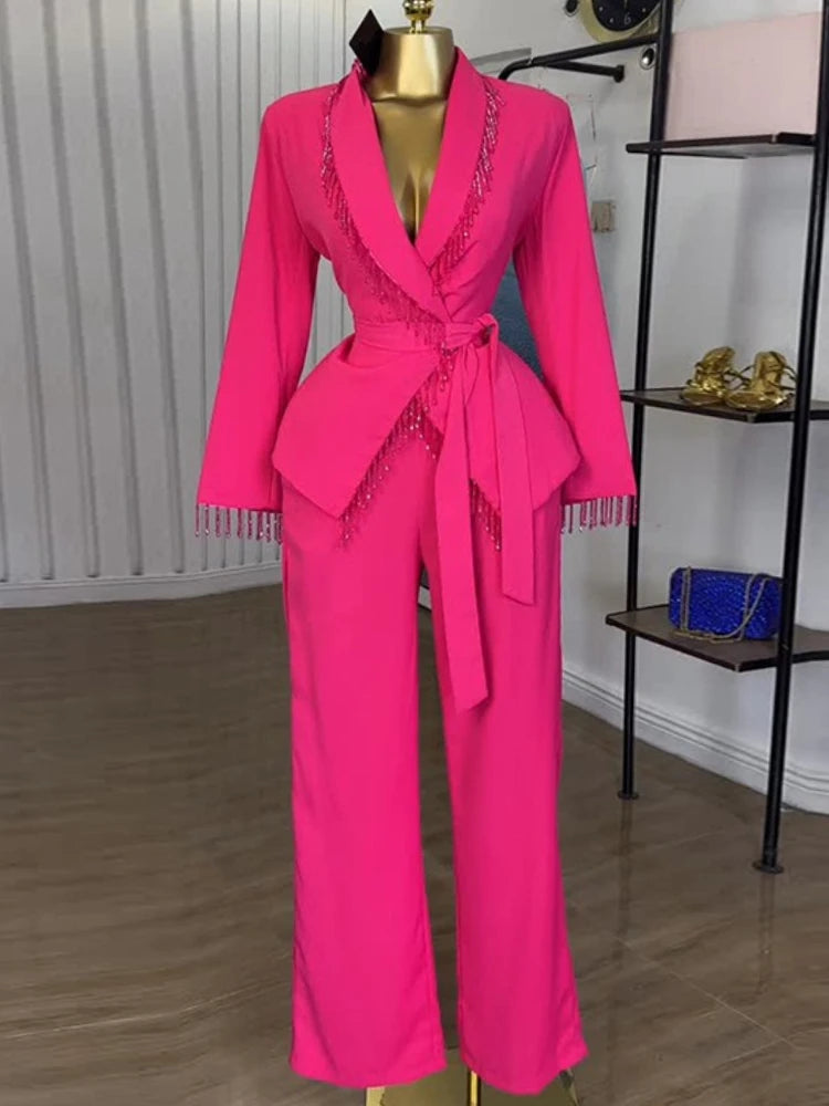 Two Piece Sets Women Outfits Statement Pant Set with Fringe Details Ideal for Birthday Dinners Evening Parties and Formal Events Good Vibrations