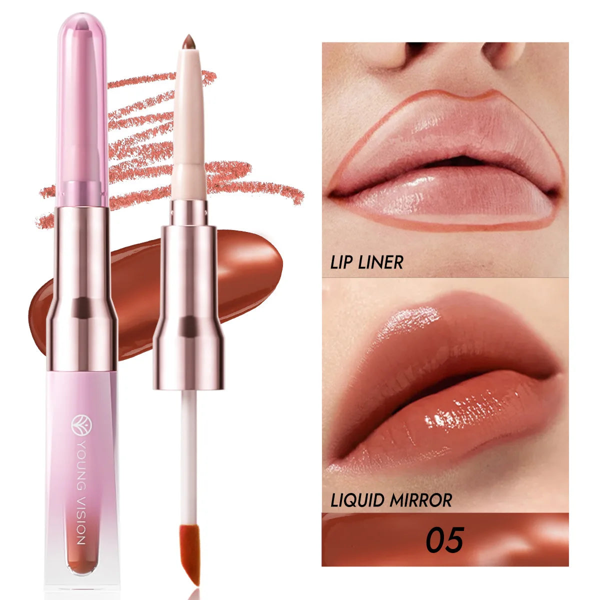 YOUNG VISION 6 Color Double-ended Lip Liner and Lip Gloss Shaping Waterproof to Create Beautiful Lip Makeup Good Vibrations
