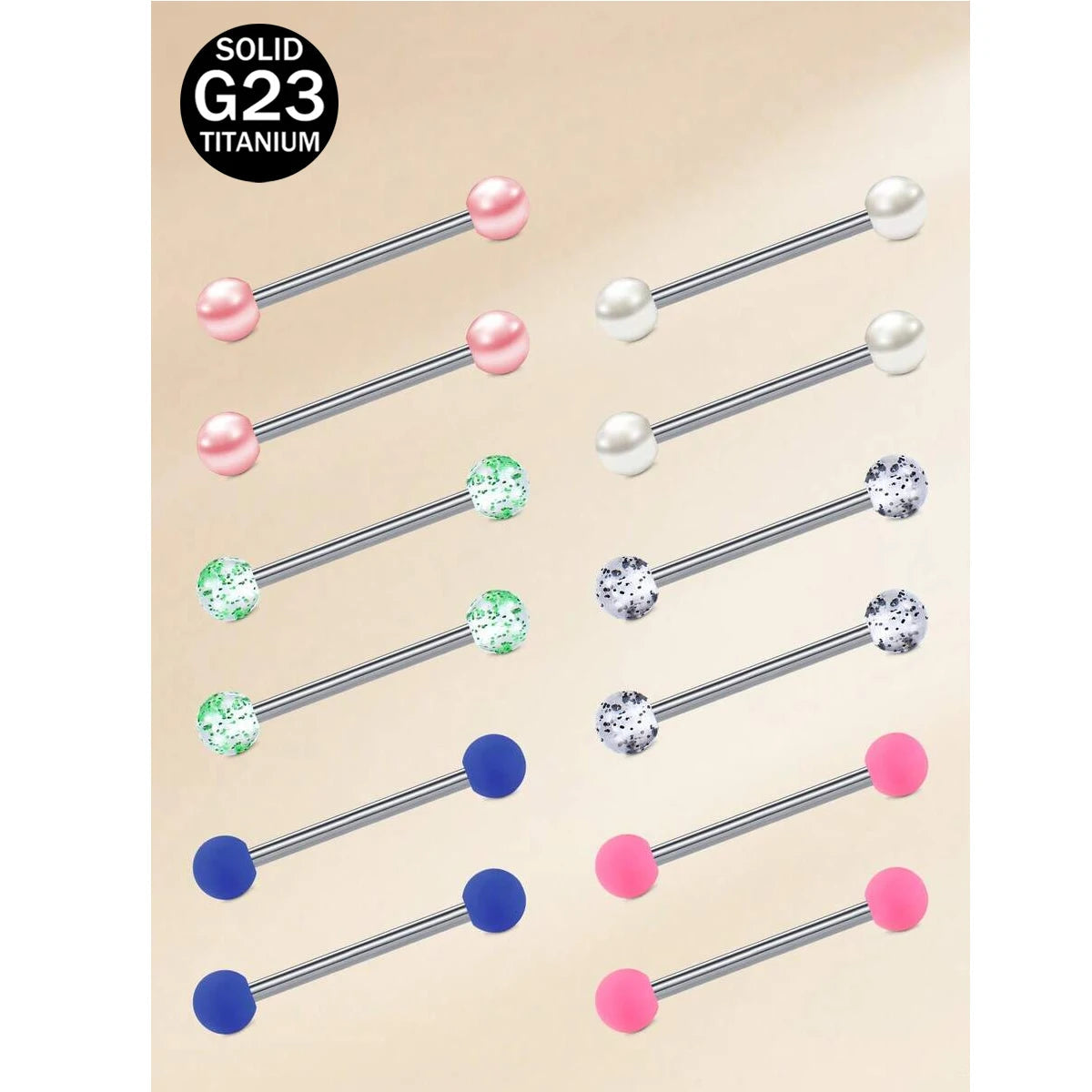 14G 12pcs Colorful Ball Tongue Piercing Titanium Straight Bar Tongue Ring Nipple Ring Length 12mm 14mm 16mm 18mm For Women Men Good Vibrations