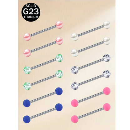 14G 12pcs Colorful Ball Tongue Piercing Titanium Straight Bar Tongue Ring Nipple Ring Length 12mm 14mm 16mm 18mm For Women Men Good Vibrations