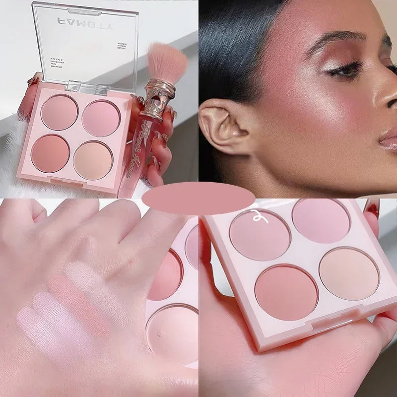 4 Colors Blush Palette Low Saturated Powder Compact Soft Color Gradient Matte Vibrant Color Light Pink Purple Blush For Girls Good Vibrations