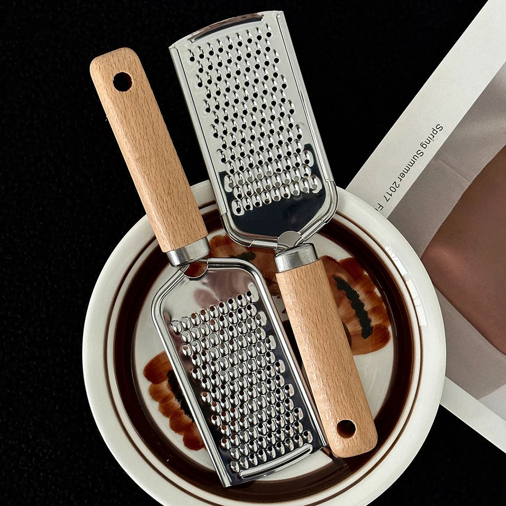 1PC Kitchen Gadgets: Wooden Handle Grater, Small Kitchenware, Stainless Steel Baking Utensils Good Vibrations