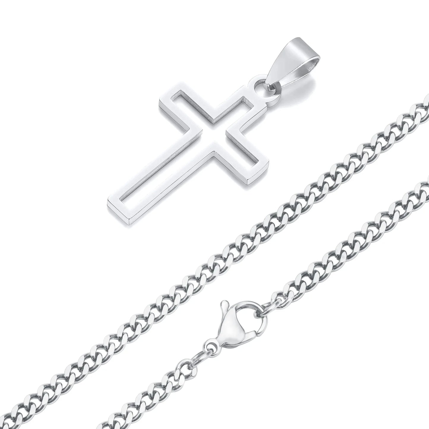 Casual Hollow Cross Necklaces for Men Boys,Waterproof Stainless Steel Cross Pendant Necklace,Religious Faith Prayer Jewelry Gift Good Vibrations